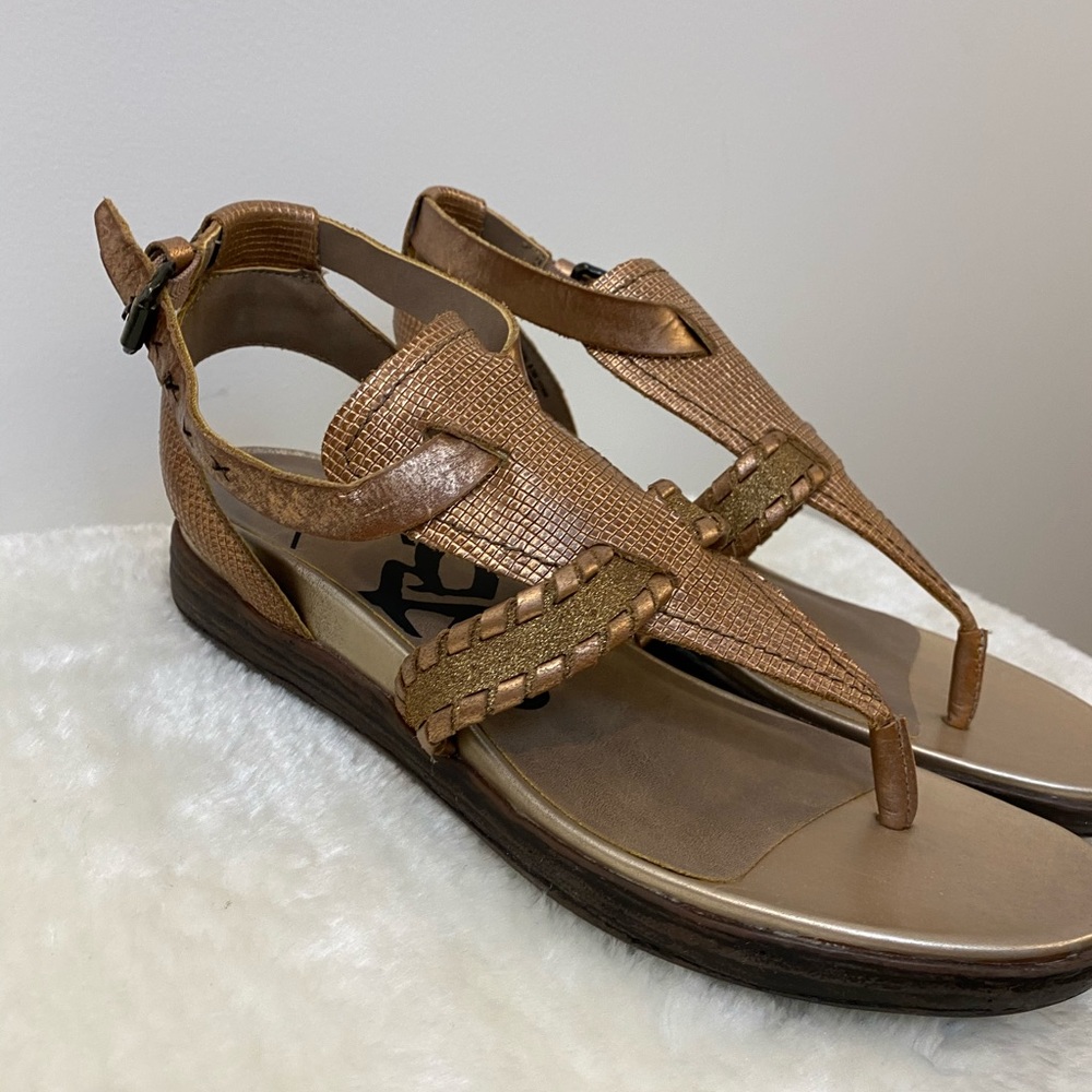 OTBT Copper Leather T-Strap Wedge Celestial Sandal